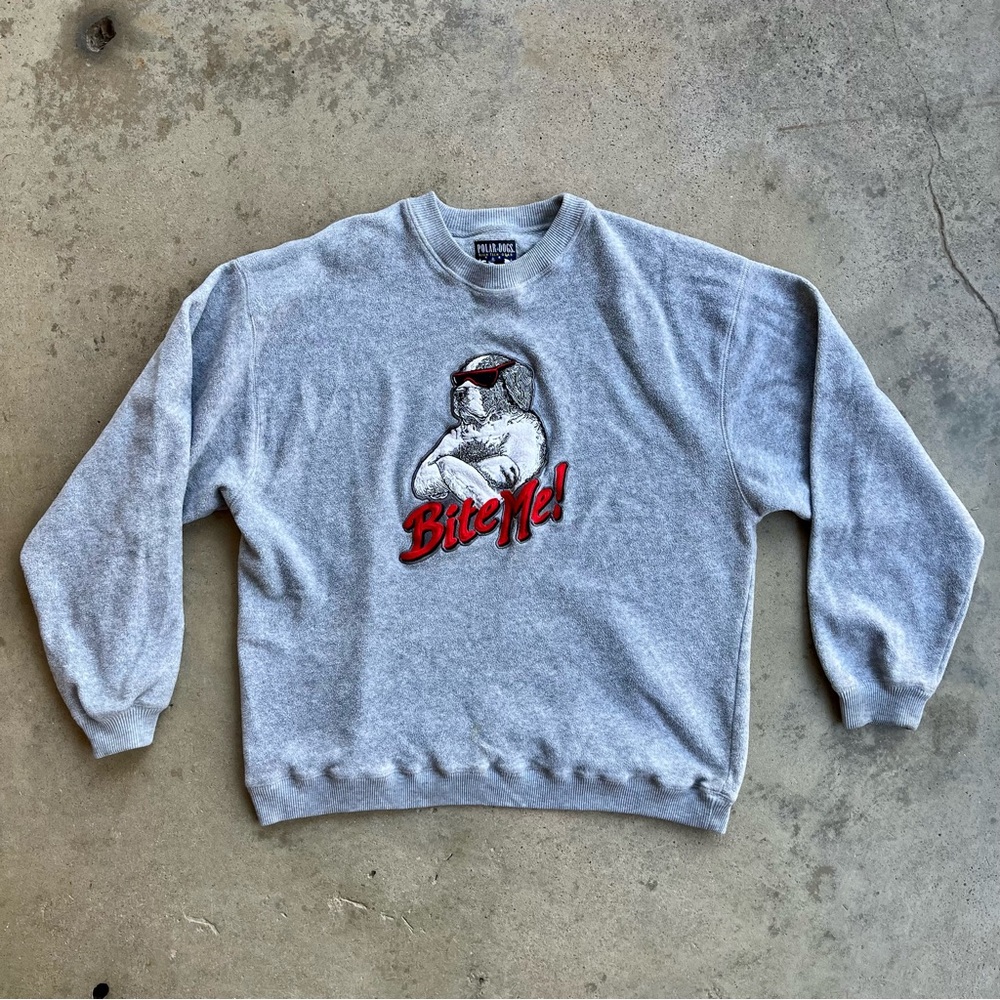 Vintage BIG DOGS Bite Me Fleece Crewneck XL